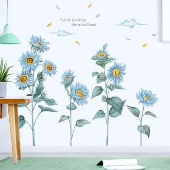 Modrá Slnečnice Stenu, nálepky, vysadiť kvety, Spálne, Gauč Pozadí Obývacia izba dekorácie Verandu Stenu decor samolepiace Nálepky