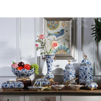 Modré a biele porcelánové, nová Čínska keramika medi uterák okno obývacej izbe, konferenčný stolík ovocie zásobník moderné klasická househo