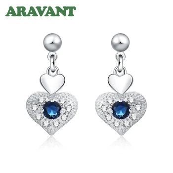 Modré Crystal Drahokamu Náušnice Striebro 925 Šperky, Módne Srdce Ženy Drop Náušnice Pre Ženy, Svadobné Party Módne Šperky