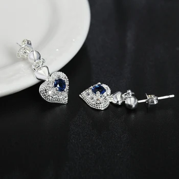 Modré Crystal Drahokamu Náušnice Striebro 925 Šperky, Módne Srdce Ženy Drop Náušnice Pre Ženy, Svadobné Party Módne Šperky