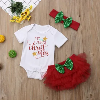 Moja 1. Vianočné Novorodenca Dievčatá Oblečenie Romper Kombinézu Tutu Prehrabať Krátke hlavový most Vianočné Oblečenie