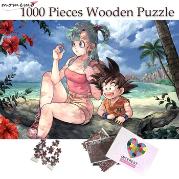 MOMEMO Anime Drevené Puzzle 1000 Kusov Detstva Bulma Son Goku Puzzle pre Dospelých Cartoon Drevené Puzzle 1000 Kusov Hračky