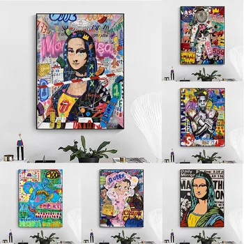Mona Lisa Graffiti, Street Art Plagáty a Vytlačí Zábavné Plátno na Maľovanie na Stenu Umenie Obrázok pre Obývacia Izba Domova