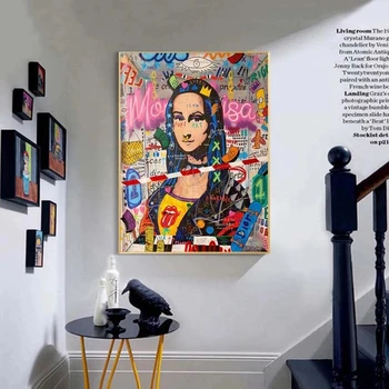 Mona Lisa Graffiti, Street Art Plagáty a Vytlačí Zábavné Plátno na Maľovanie na Stenu Umenie Obrázok pre Obývacia Izba Domova
