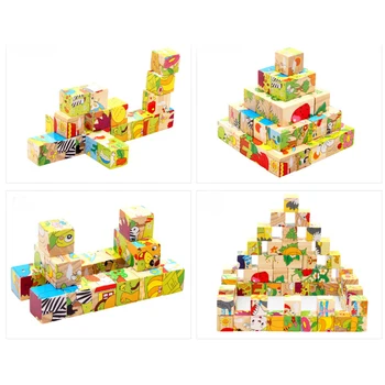 Montessori Hračky Deti Začiatku Vzdelávacieho Puzzle, Drevené Hračky, 6 Strán Skladačka Rodič-dieťa, Hry, Hračky