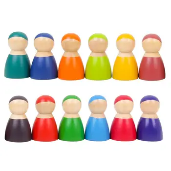 Montessori Súbor 12 Rainbow Priateľmi Peg Bábiky Drevené Predstierať, Že Hrať Ľudí Číselné Údaje Detská Hračka Environmentálne Bezpečnostné Farby