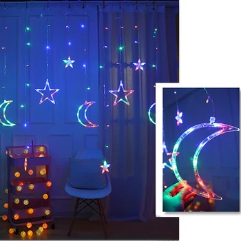 Moon Star Vianočné Girlandy LED Záves Cencúľ String Svetlo 220V 3,5 m Interiérové LED Garden Party Stage Vonkajšie Ozdobné Svetlo