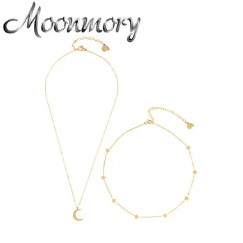Moonmory 925 Sterling Silver Star Mesiac Náhrdelník Prívesok Pre Ženy, Dievča, Darček 2021 Romantický Visieť Reťazca Náhrdelník Šperky Collares
