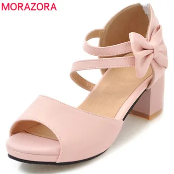MORAZORA 2020 nový príchod ženy sandále módne sladké bowknot letné topánky veľká veľkosť 34-47 ružová ležérne topánky jednoduché topánky žena