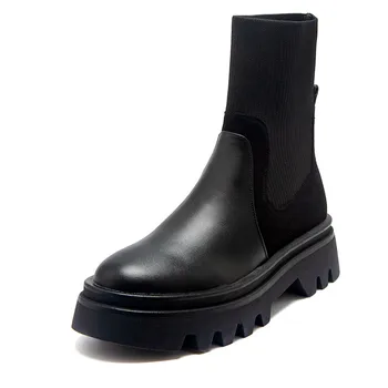 MORAZORA 2021 Vysoko kvalitné ženy topánky originálne kožené topánky hrubé podpätky štvorcové prst módne členkové topánky pre ženy čierna