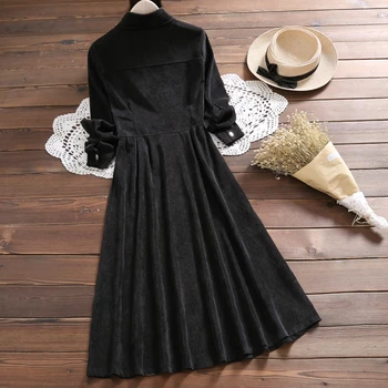 Mori Dievča Jar Ženy Tričko Šaty Kórejský Elegantné Čierna Vintage Menčester Cardigan Celý Rukáv Elegantné Sladké Dlhé Dámske Šaty