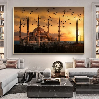 Moslimská Mešita Sunset View Plátne, Obrazy na Stenu, Umenie Plagáty Islamského Umenia Realistické Krajiny Dekoratívne Obrázky Cuadros