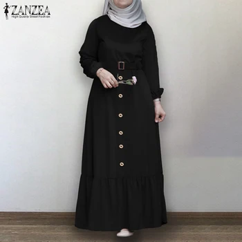 Moslimské Oblečenie ZANZEA Ženy Jeseň Prehrabať Lem Dlho Kaftan Abayas Sundress Pevné Dubaj Abaya Turecko Hidžáb Oblečenie Vestidos Župan