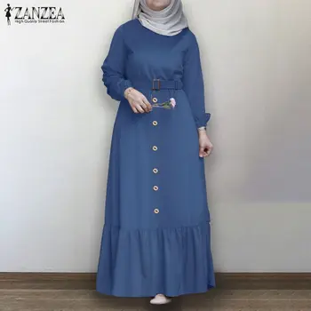 Moslimské Oblečenie ZANZEA Ženy Jeseň Prehrabať Lem Dlho Kaftan Abayas Sundress Pevné Dubaj Abaya Turecko Hidžáb Oblečenie Vestidos Župan
