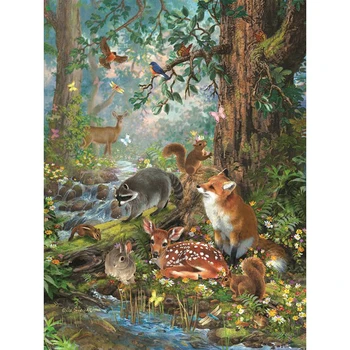 Mozaikové obrázky,čínsky výšivky,daimond maľby zvierat,diamant výšivky Malé zvieratá v lese WZ