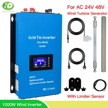 MPPT 1000W Veternej Energie Na Grid Kravatu Invertor S Limitom Senzor 3 Fázy Microinverter Pre AC 24V 48V Veterných Turbín
