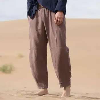MRDONOO Jeseň male retro štýl veľké veľkosti voľné rovno bavlna Mahalon bežné nohavice Čínsky štýl, pánske dlhé nohavice K91