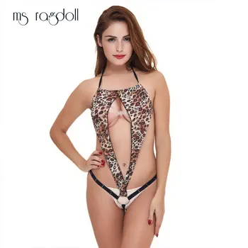 Ms ragdoll Sexy spodnú Bielizeň Ženy Black Leopard Otvorené Rozkroku Erotické Tangá Sleepwear Sexy Kostýmy Bielizeň Leopard Babydoll 2019
