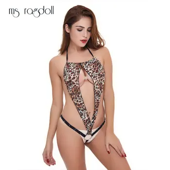 Ms ragdoll Sexy spodnú Bielizeň Ženy Black Leopard Otvorené Rozkroku Erotické Tangá Sleepwear Sexy Kostýmy Bielizeň Leopard Babydoll 2019