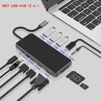 Mtf so sídlom Dokovacej Stanice, USB 3.0 Dual HDMI Adaptér VGA RJ45 PD Rozbočovač USB Dock pre Loptop MacBook Pro USB-C Splitter Port Typu C HUB