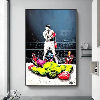 Muhammad Ali VS Hulk Plátne, Obrazy na Stenu Art Box Plagáty Graffiti Umenie Fotografie pre Domáce Cuadros