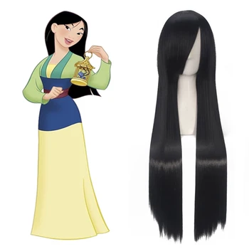Mulan Cosplay Parochňu 80 cm, Čierne Dlhé Rovné Princezná Ženy, Dievčatá Syntetické Vlasy + Parochňu Spp