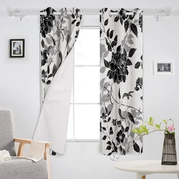 Multi-veľkosť Kvetu Textúra Riadky Čierne A Biele Vzor Okenné Záclony Polyester Textílie Obývacia Izba Opony Domova