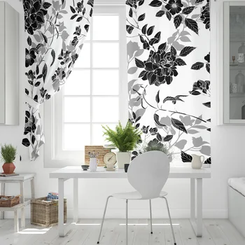 Multi-veľkosť Kvetu Textúra Riadky Čierne A Biele Vzor Okenné Záclony Polyester Textílie Obývacia Izba Opony Domova