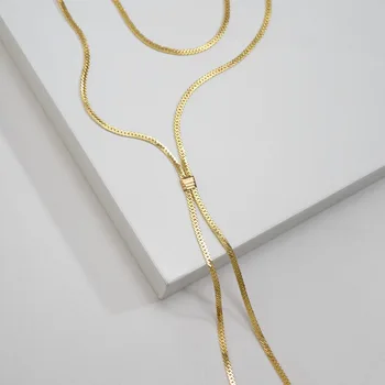 Multi Vrstvený Vintage Dlhý Náhrdelník pre Ženy Minimalistický Zlatá Farba Čepele Ploché Had Reťazca Náhrdelník Sashion Vyhlásenie Šperky