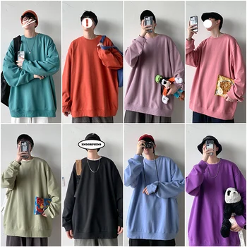 Multicolor Crewneck Bavlna, Mikiny pre Mužov 2021 kórejský Módne Trendy Oblečenie Teens M-5XL Plus Veľkosť Harajuku Streetwear Top