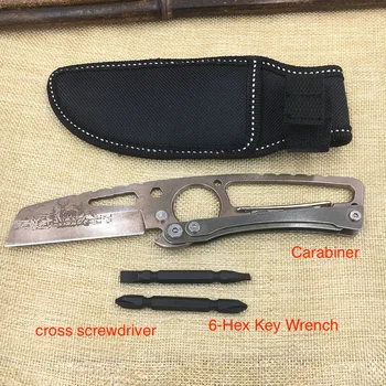 Multifunkčné Integrované Priamo nôž s Karabína Kľúča Pevnou Čepeľou Outdoor Camping Prežitie Lov Švajčiarske nože