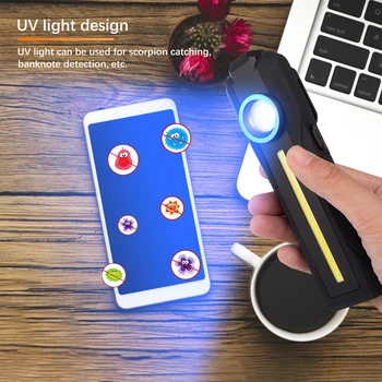Multifunkčné KLASU Pracovné Svetlo USB Nabíjateľná LED Baterka s Magnetom Háčik Nepremokavé UV Lampy Prenosné Kempingové Svietidlo