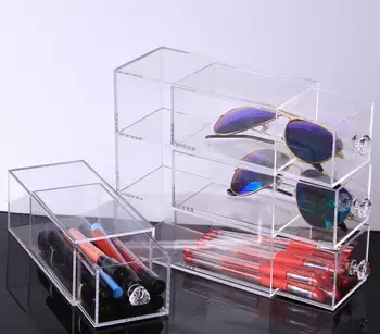 Multifunkčné priehľadný Akrylový make-up Organizátor Úložný Box Prenosný tvoria skladovanie zásuvky Okuliare, pero Kozmetické display box