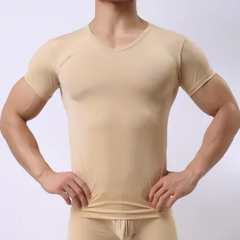 Muž Undershirts Ice Hodváb Obyčajné Tričká Mužského tvaru, Krátke Rukávy Úsek Topy Tee Ultra-tenké Fitness Sleepwear Undershirts S-XL