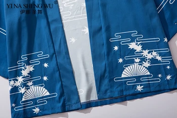 Muž, Žena Japonské Kimono Štýle Kreslených Tlač Modrý Kabát Yukata Letné Módy Harajuku Orientálna Cardigan Haori Streetwear
