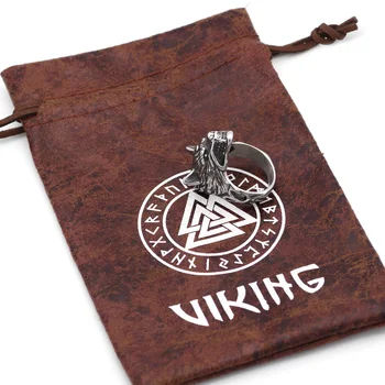 Muži 316L nerezovej ocele Nordic severanov viking odin vlčí amulet krúžok s darčeková taška