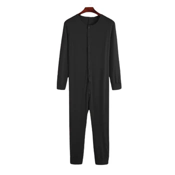 Muži Farbou Dlhý Rukáv Tlačidlo Pyžamo Jumpsuit Oblečenie Pre Voľný Čas Sleepwear Romper