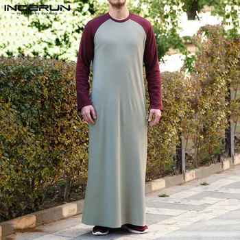 Muži islamskej arabčina Kaftan Moslimských Dlhé Tričko Dlhý Rukáv Patchwork O Krk Bežné Šaty na Blízkom Východe Mužov Jubba Thobe 2021 INCERUN