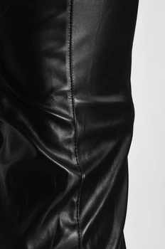 Muži Sexy Čierne Wetlook Faux Kožené Nohavice Exotické Bielizeň PU Latexové Nohavice na Zips PVC Fáze Clubwear gay Gotický fetish Nohavice