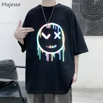 Muži T-shirts 5 Štvrťroku Rukávom Jednoduché Voľné O-krku Hip-hop Farebné Tlačených Topy Harajuku Páry Tshirts Módny, Elegantný Streetwear