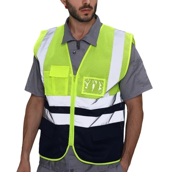 Muži Vesta Bezpečnosti Práce, Oblečenie Patchwork Reflexný Prúžok Vesta Na Zips Vzduchu Priedušná Oka Pracovná Vesta Mužov Oblečenie