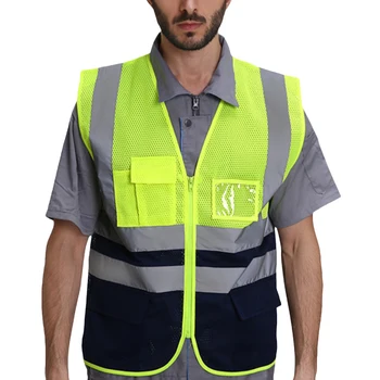 Muži Vesta Bezpečnosti Práce, Oblečenie Patchwork Reflexný Prúžok Vesta Na Zips Vzduchu Priedušná Oka Pracovná Vesta Mužov Oblečenie