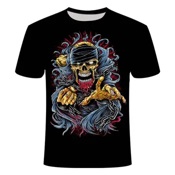 [Mužskej Kostí] Rock Lebky Spevák T-shirt Motocyklistu Bar pánske Čierne tričko Heavy Metal Smrti Oblečenie Móda 3D T-shirt
