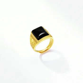 MxGxFam 24 k Čistého Zlata Farba Zelená Čierny Kameň Krúžky ( Upravené ) Šperky Pre Mužov Originálny Dizajn