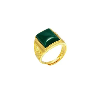 MxGxFam 24 k Čistého Zlata Farba Zelená Čierny Kameň Krúžky ( Upravené ) Šperky Pre Mužov Originálny Dizajn