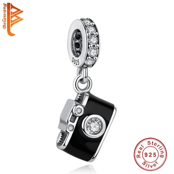 Móda 925 Sterling Silver Korálky Čierny Smalt Crystal Fotoaparát Charms fit Pôvodné Pandora Náramok Ženy DIY Príslušenstvo Šperky