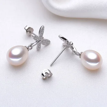 Móda 925 sterling silver šperky, náušnice perly prírodné,reálne sladkovodné pearl náušnice šperky pre dcéru milenca trendy darček