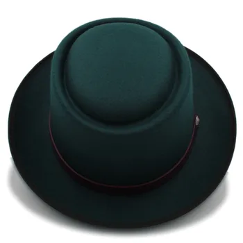 Móda Bravčové Koláč Klobúk pre Mužov Vlna Ploché Fedora Klobúk pre Pána Gambler Panama plstený klobúk Hat Klobúk s Módne Belwt Veľkosť 58 cm