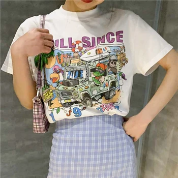 Móda Cartoon Print T Shirt 2020 Nové Letné Žena Bavlna Biele Krátky Rukáv Tričko Voľné Bežné Streetwear Topy Ženy Tričko