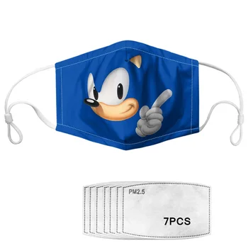 Móda Cartoon Sonic Tlač Deti pleťové Masky s PM2.5 Filtrov, Deti, Chlapci Eco Umývateľný Úst Maska Priedušná Maska Polyester